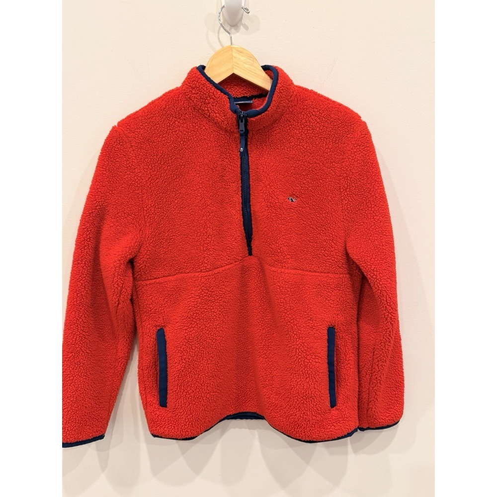 Vineyard Vines Youth L 16 Red Sherpa Shep Shirt 1/4 Zip Pullover Fleece